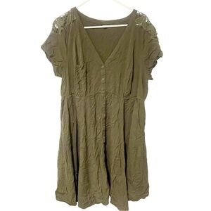 TORRID Plus‎ Size 2X A-Line Dress Green Lace Trim Short Sleeve Knee Length